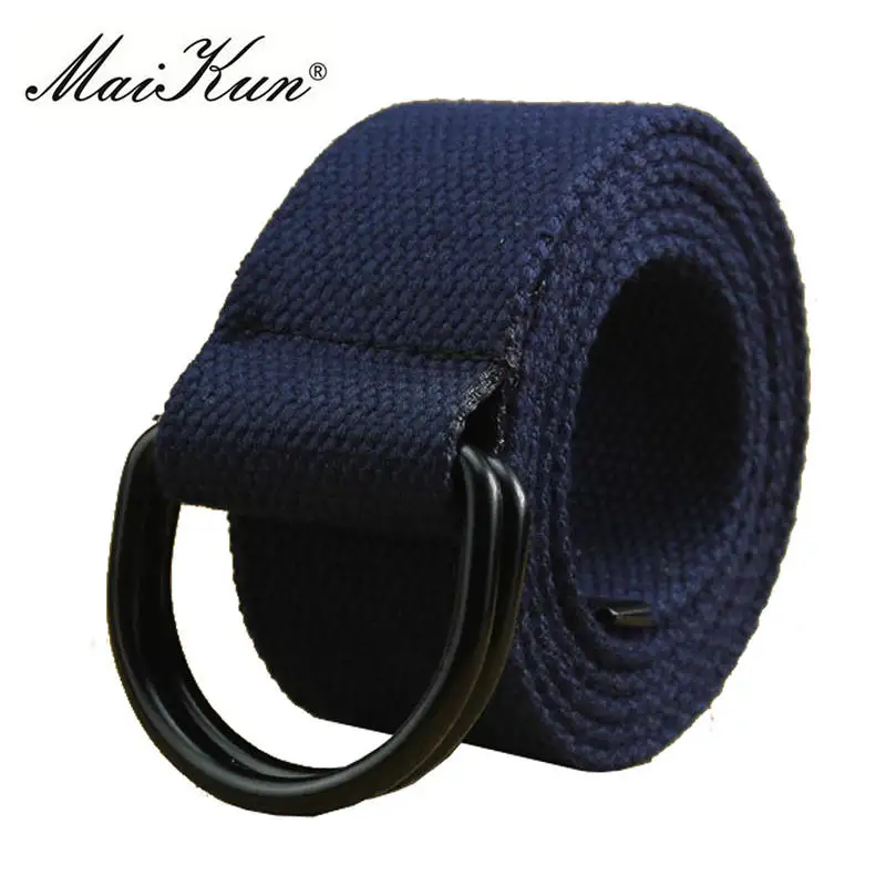Мужские холщовые ремни MaiKun с двойным кольцом и металлической пряжкой, мужские тактические ремни для джинсов - Цвет: Dark Blue