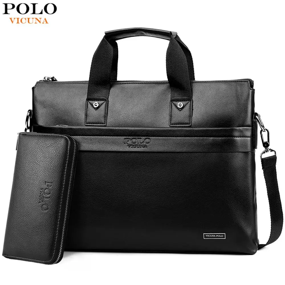 

VICUNA POLO Mens Leather Famous Brand Business Briefcase Bag Set Series Large Capacity Simple Man 15.6 inch Laptop Handbag