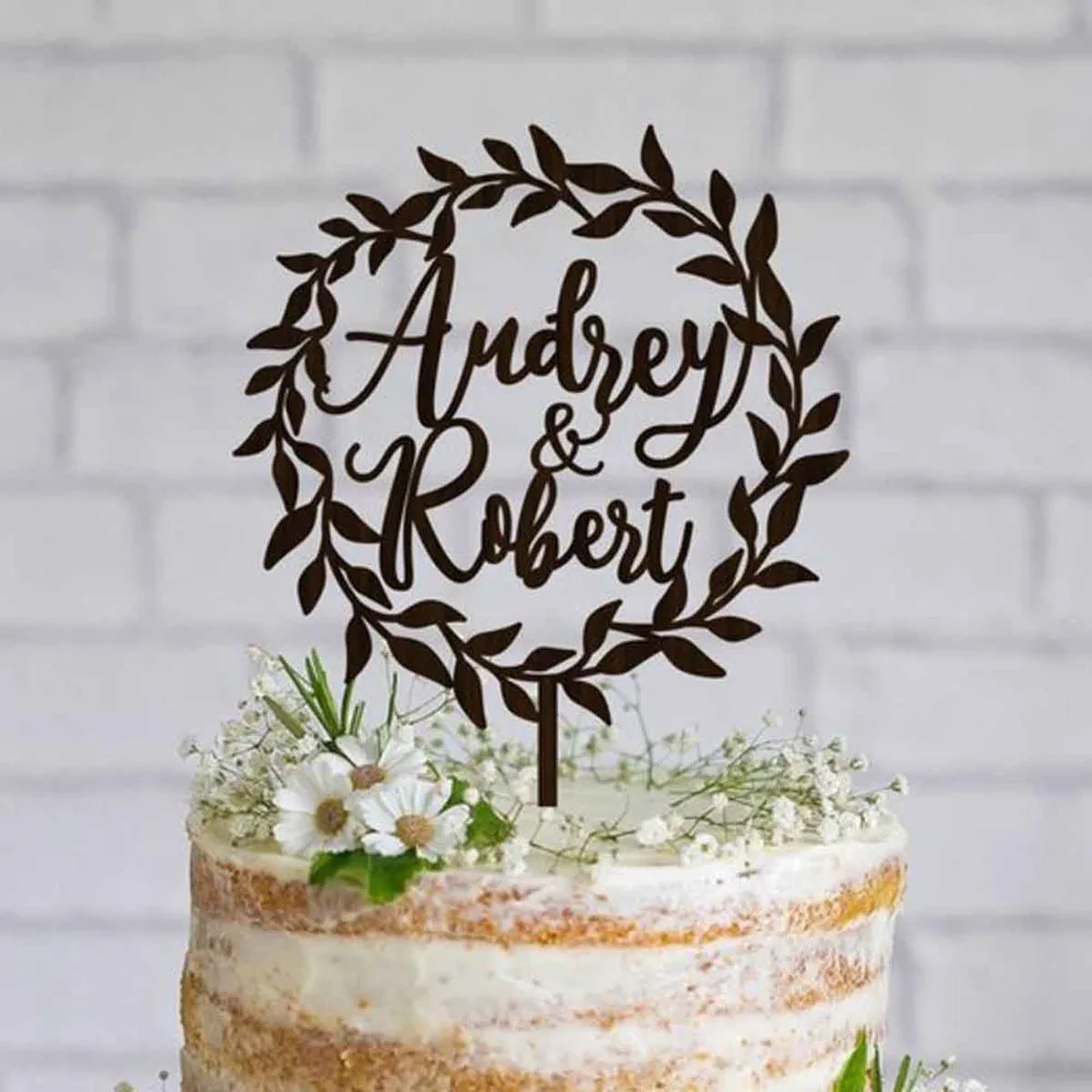 Персонализированный Свадебный Топпер для торта венок мистер и миссис топпер с