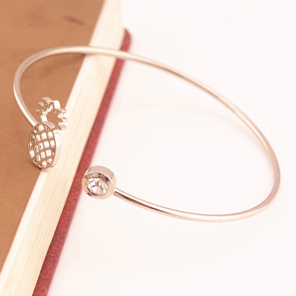 

2018 New Fashion Pineapple Cuff Bangles Fruit and Ball Crystal Open Bangle Adjustable for Women Party Pendant Jewelry Gift