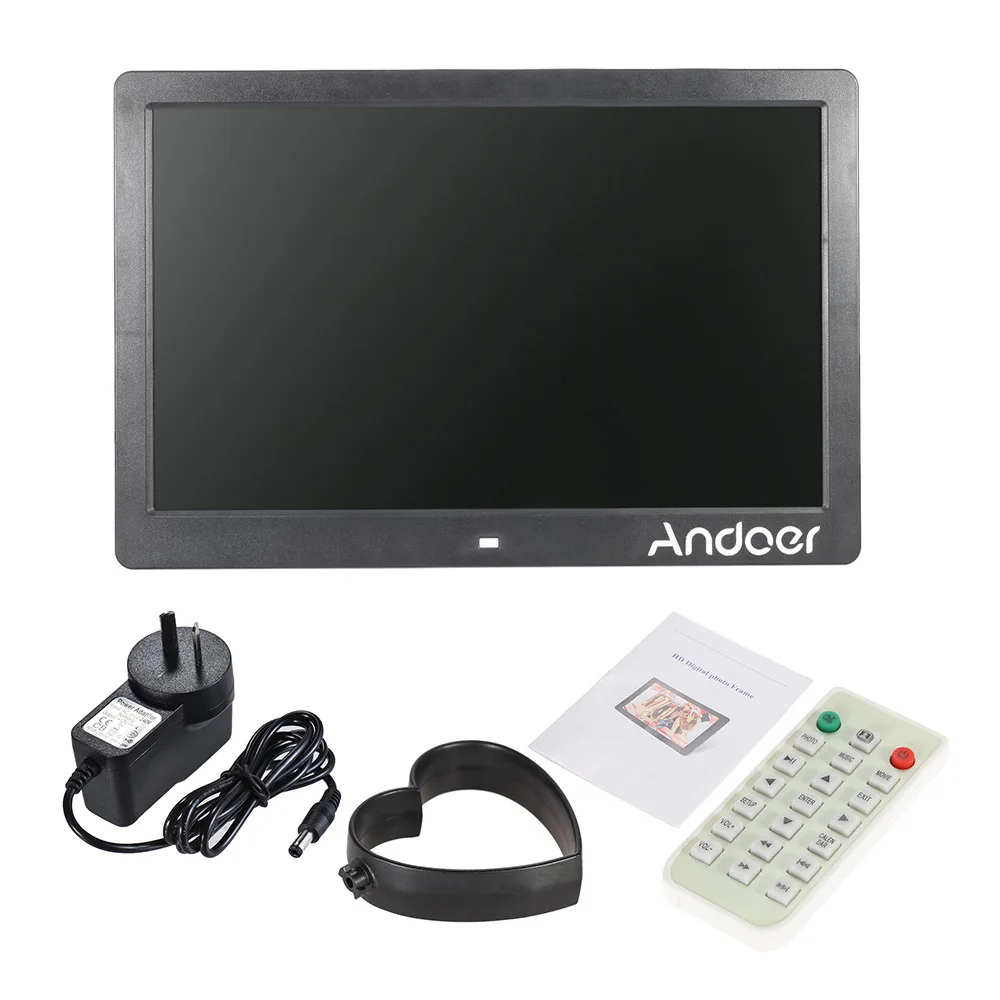 Andoer 1" TFT светодиодный цифровая фоторамка фотоальбом 1280*800 Дистанционное электронное изображение рамки MP3 MP4 видеопроирыватель будильник - Цвет: Черный