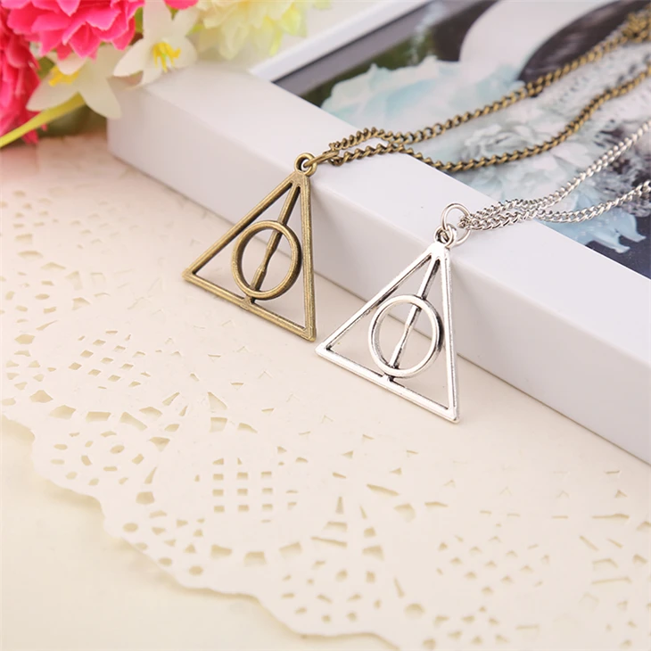 Deathly Hallows ожерелье Luna модный винтажный античный серебряный и бронзовый треугольный кулон с вращающимся элементом для женщин оптом много