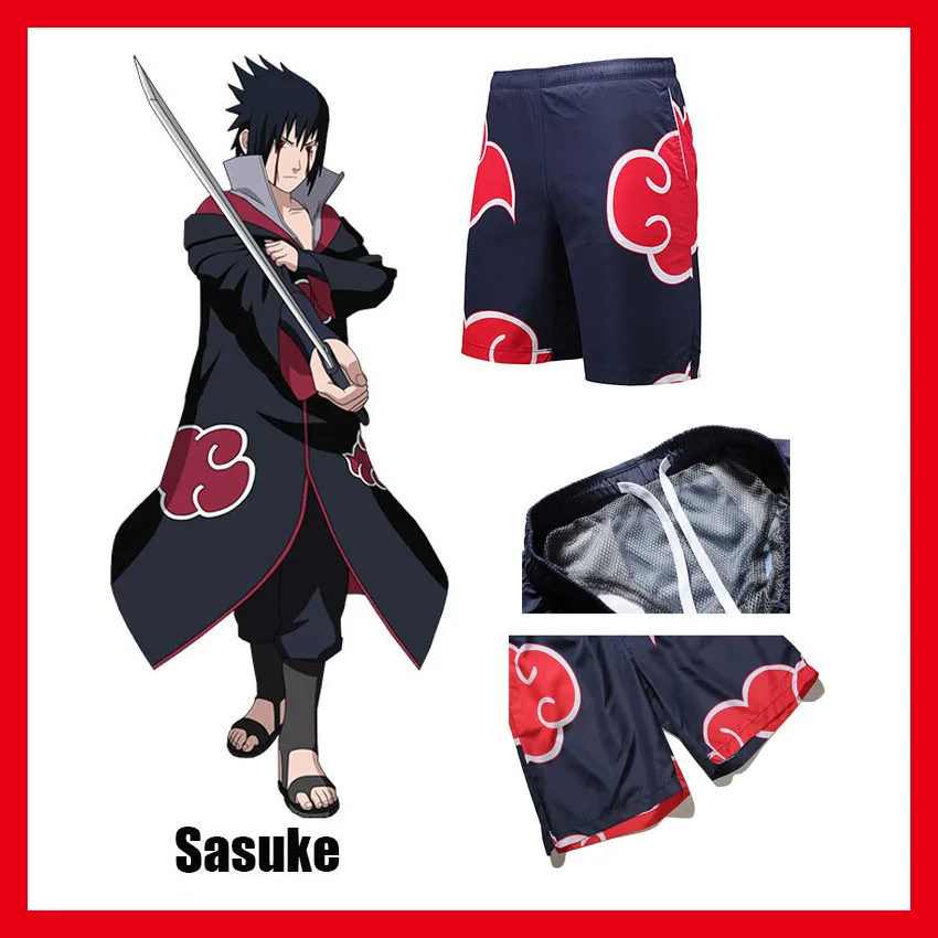 Мужские пляжные шорты с принтом из аниме Наруто Uchiha Sasuke Fire Cloud лето 2018|Костюмы
