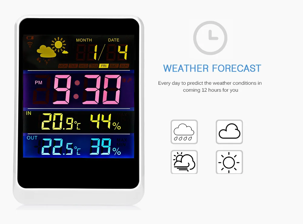 YGH391 Multi-functional Humidity Temperature Detector Sensor Weather Station Alarm Clock