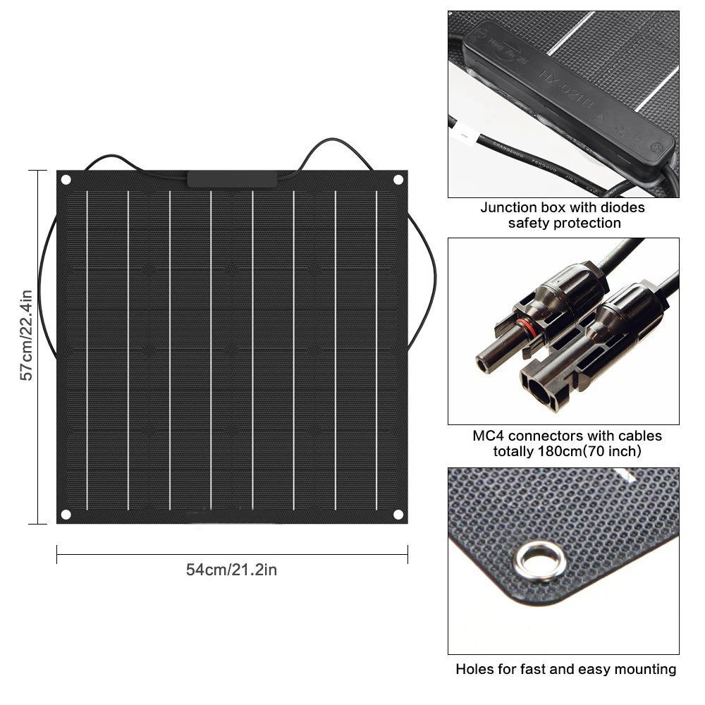 

Newly 50W 18v Energy Mono Solar Panel Semi Flexible Battery Charger For Boat Caravan