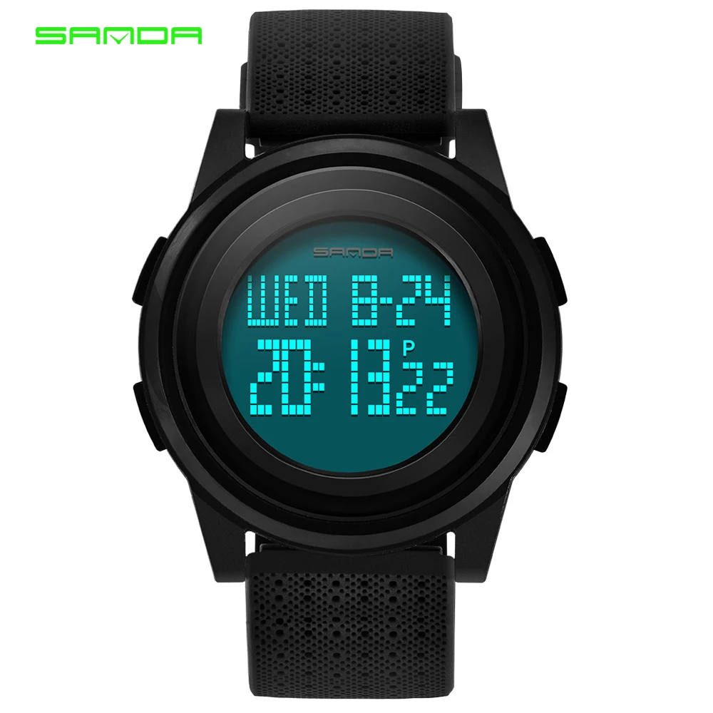 Sanda Brand 9mm Super Slim Men's Watch LED Digital Wrist Watch Black