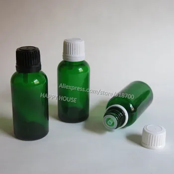 

360 x 30ml Green Glass Essential Oil Bottle With Black White Plastic Tamper Evident Cap