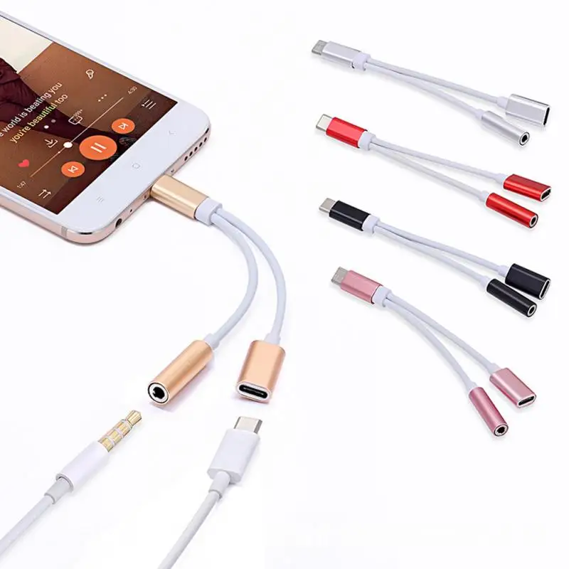 2в1 USB-C Кабель с разъемом типа C до 3,5 мм аудио кабель AUX usb type-C адаптер для зарядки наушников адаптер для мобильного телефона#25