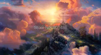 

Thomas Kinkade Cross on the Mountain Christian Religious Art Easter Christmas Premium Canvas Print For Living Room Office Decor