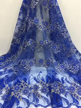 

2019 Blue Gold Line New Arrival Embroidery Net African Lace Fabric Organza Fo Wedding Clothing Dress High Quality French lace