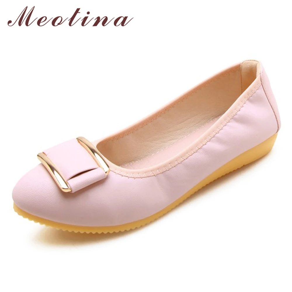 

Meotina Loafers Shoes Women Spring Buckle Flat Boat Shoes Soft Round Toe Ballet Flats Shoes Female Summer Pink Black Size 34-40