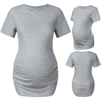 

Women Maternity Tops Short Sleeve Casual Ruched Side T-shirt Pregnant Blouse Women Pregnancy Shirts Ropa Embarazada