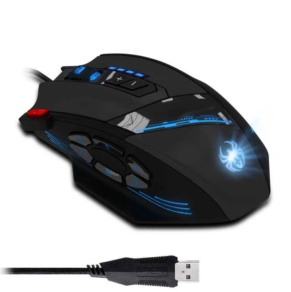 ZELOTES C12 Проводная игровая мышь 4000 dpi, 12 кнопок, светодиодный, оптическая, Профессиональная USB игровая мышь для Dota Gamer