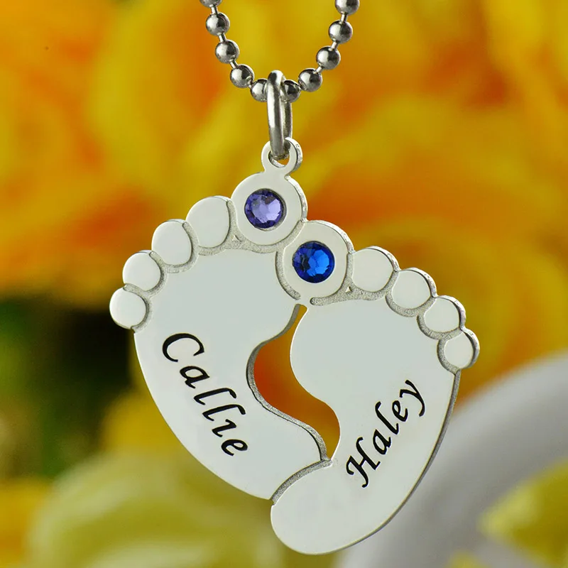 AILIN Jewelry Custom Name Necklace Personalized Baby Feet Shoes Birthstone Engraved Name Necklace Mothers Day Jewelry