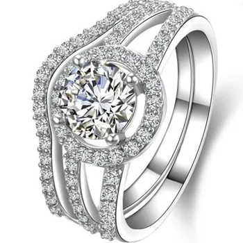 

Semi Mount Band Wedding Moissanite Ring Positive 2CT Engagement Ring Sterling Silver Jewelry Moissanite Ring for Women Rings Set