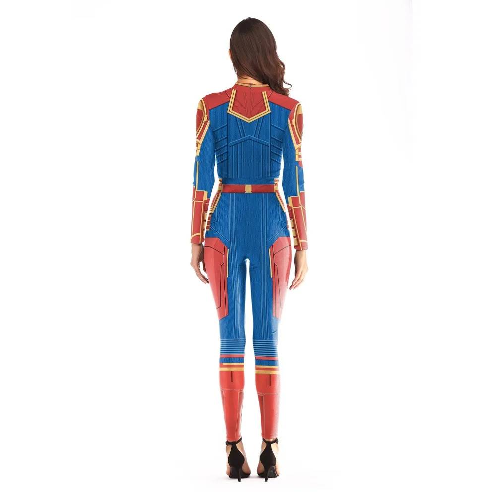 Adult Avengers 4 Endgame Captain Marvel Cosplay Costume Women Superhero Halloween Ms Marvel Carol Danvers Bodysuit Jumpsuit