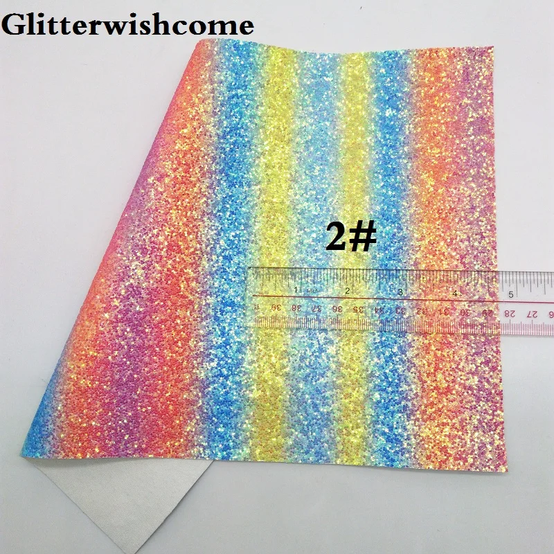 Glitterwishcome 21X29 см A4 размер Печатные пледы, стрелы, Радуга толстый блеск кожа ткань винил для луков, GM144A - Цвет: 2