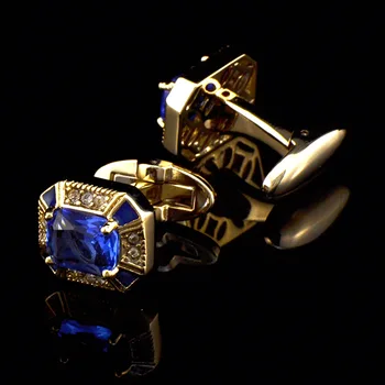 

JHSL Brand Fashion Men's Jewelry Gold Color Copper Blue Cubic Zircon Stone Man Shirt cufflinks High Quality Wedding gift
