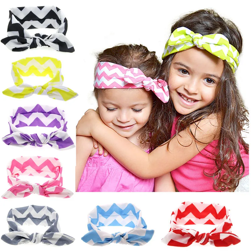 Hot Sale Lovely Girls Printing Tie BowKnot Hair Bands Colorful Rabbit Ear Ribbon Elasticity font b