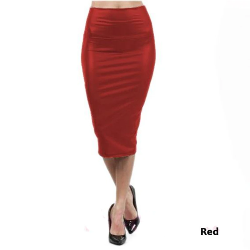 Юбки из искусственной кожи, сексуальные женские бандажные юбки-карандаш с высокой талией, офисные женские юбки из искусственной кожи Harajuku, длинная юбка размера плюс, осенняя юбка миди - Цвет: Красный