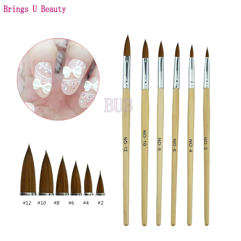 

1pc Kolinsky Sable Acrylic Nail Art Brush No. 2/4/6/8/10/12 UV Gel Carving Pen Brush Liquid Powder DIY Beauty Nail Drawing