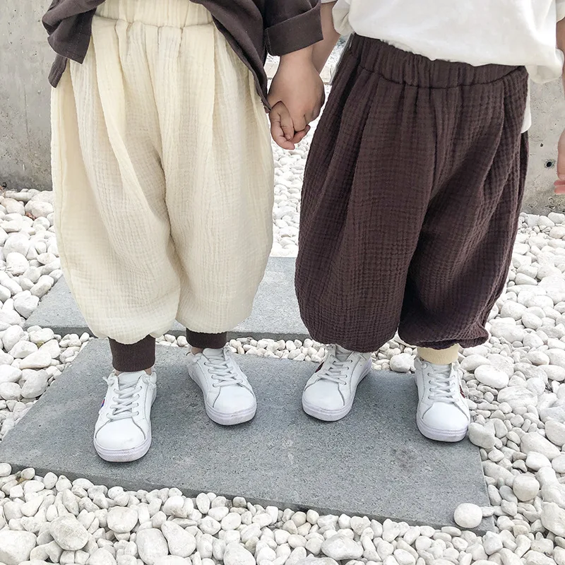 

Boys and Girls Leisure Leggings 2019 Fall New Children Cotton Solid Color Pants Little Children Baby Small Leg Casual Trousers