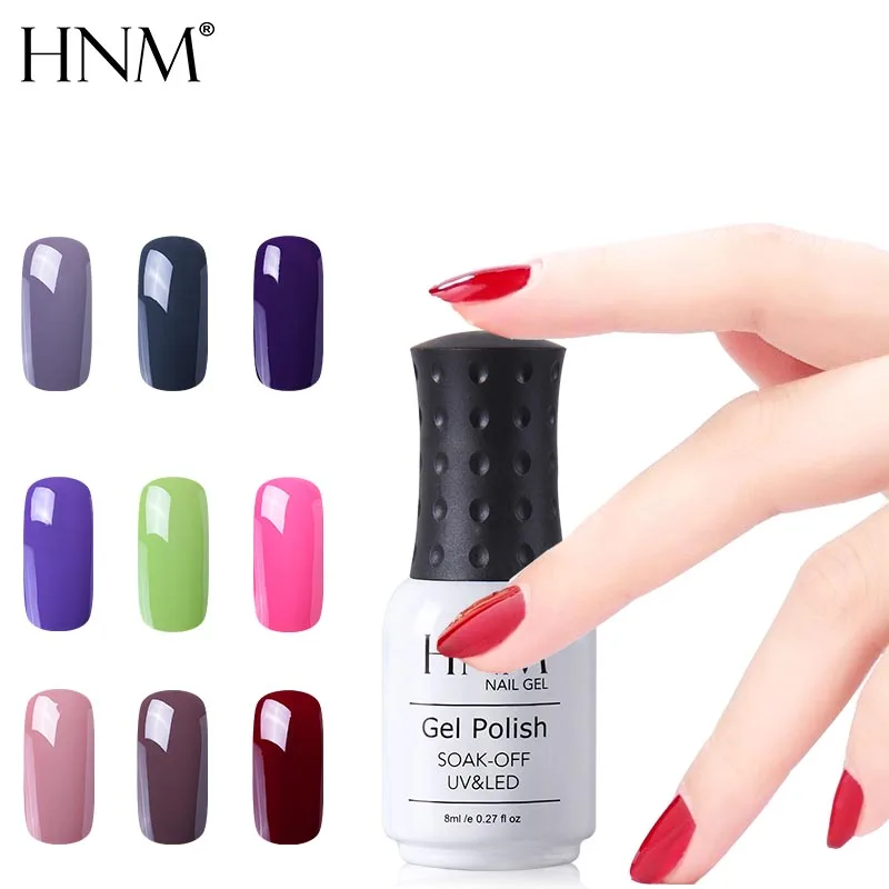 

HNM 8ML Pure Bling UV Gel Nail Polish Lucky Varnish Soak Off UV LED Semi Permanent Soak Off Red Pink Blue Black Lacquer