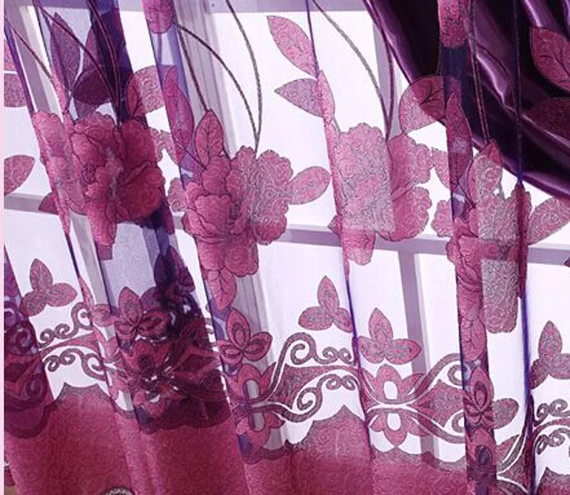 Фиолетовая занавеска, прозрачная вуаль для спальни, деревенский выгорающий цветок, готовая оконная занавеска, тюль для кухни, гостиной, AG087& 2