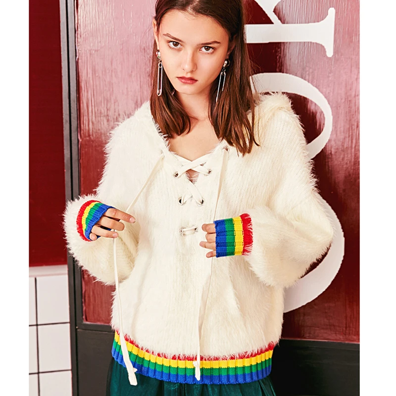 Capuche Manches À Chandails Z955 Nouveau White Mohair Chaud Tricoter Automne Up Mode Printemps Lâche Longues Femmes De Dames Tops Pulls Dentelle Blanc qTwpfn7