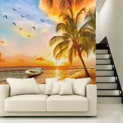 Дропшиппинг Colomac обои спальня красивый закат пляж кокосовое дерево обои пальмы покрытия стен Murales Para сравнению