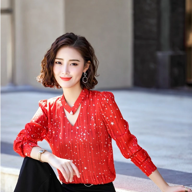 Blusas rojas de Casual de 2019 camisas de primavera y verano para mujer de Ropa de Trabajo de oficina para mujer|Blusas y camisas| - AliExpress