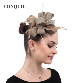 

Khaki fascinators hair combs with feather imitation linen beautiful red for Kentucky Derby wedding party race Event NEW ARRIVAL