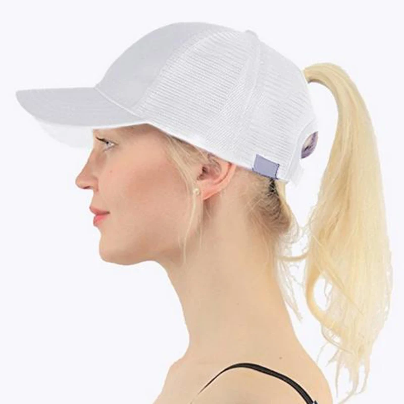 2019 ذيل حصان قبعة بيسبول المرأة ضبط الرياضة عارضة فوضوي كعكة Snapback قبعة من القماش الشبكي عارضة قابل للتعديل قبعات رياضية انخفاض الشحن