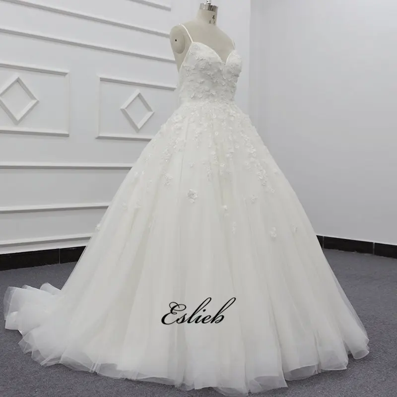 2019 Eslieb SJ045 длинное белое торжественное кружевное платье на бретельках цвета слоновой кости без рукавов Милое Свадебное платье бальное