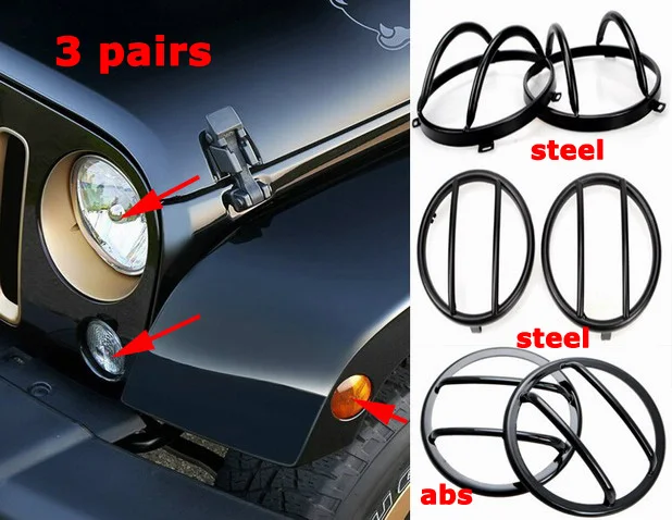 Передняя противотуманная фара, крыло, вспышка, фары, капот, защита, защитная крышка, сталь ABS, для Jeep Wrangler jk 07 Up - Цвет: 3 PRS BLACK