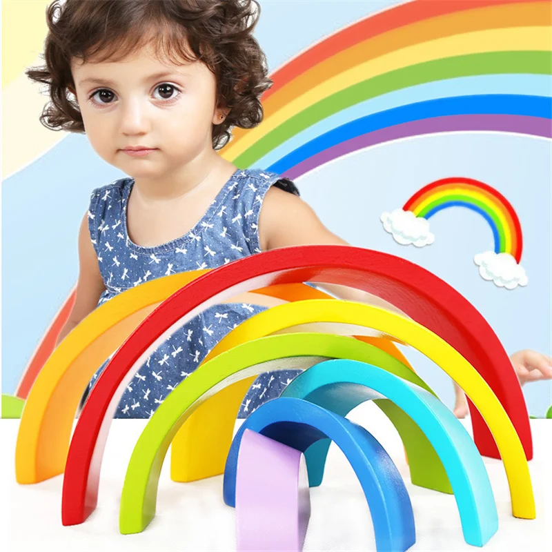 

Wooden Rainbow Block Montessori Toy Baby Kid Sensory Board Color Shape Preschool Learning Game Children Early Educational Puzzle