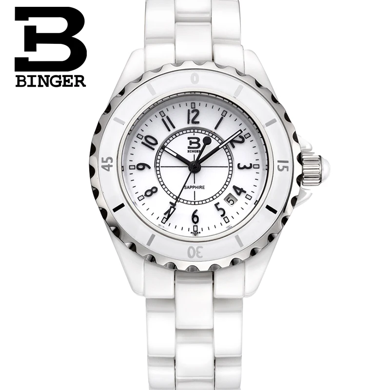 Натуральная Швейцария BINGER брендовые керамические женские кварцевые часы модные повседневные Стразы с бриллиантами водонепроницаемые женские модельные столы