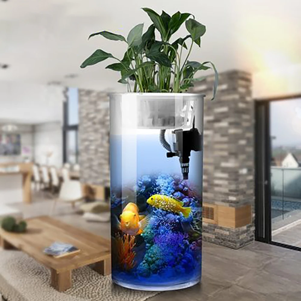 cylindrical glass aquarium