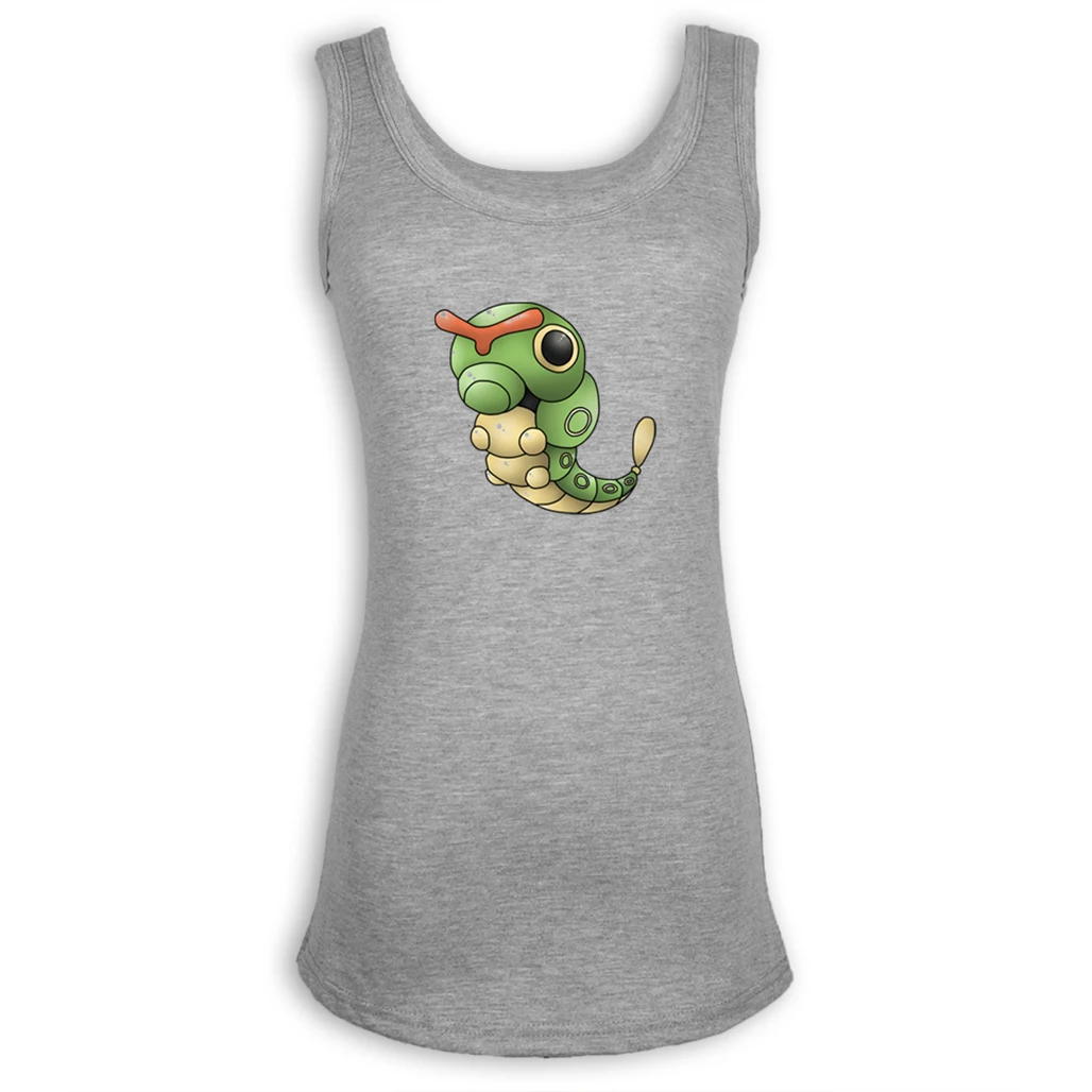 Funny Cartoon Pokemon Caterpie Graphic Tee Harajuku Fitness Tank Tops for Lady Girl Summer Tops Women Gray White Cotton Vest