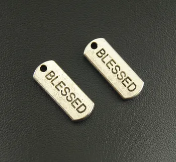 

30 pcs Antique Silver Metal Carved Blessed Letter Charms for DIY Handmade Jewelry Making A1611