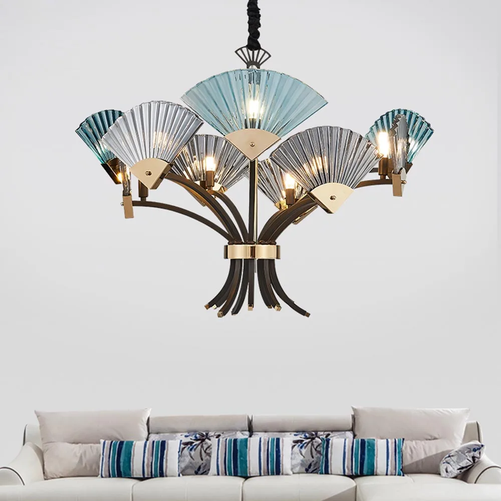 

Postmodern Luxury Crystal Fan Lampshade Chandelier Lamp Lighting Fixtures 6/9/12 Lights Light Fixture Kit Home Decor Luminaire