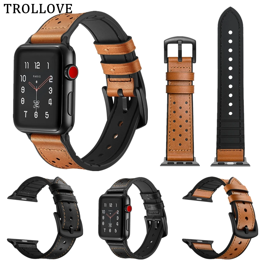 

Strap For Apple Watch Bands 42mm 44mm iwatch Band 38mm 40mm Series 1 2 3 4 Soft Silicone + Leather Breathable Wrist Replacement