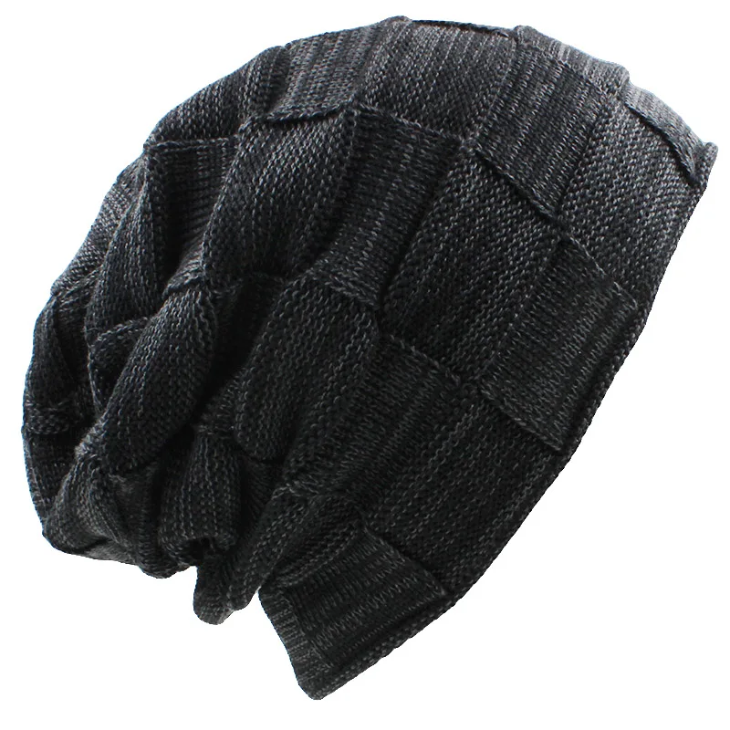 Plaid Women Baggy Knitted Knit Bonnet Warm Hats for Girl Men Faux Fur Winter Hat Caps
