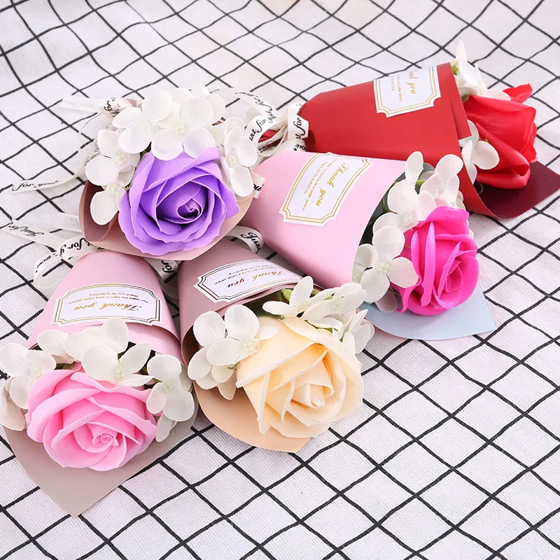 

single soap rose artificial flower forever rose hydrangea creative gift small flowers bouquet fake flowers valentine's gift