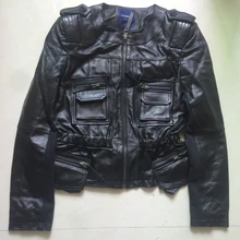 Фабричная Новинка, Женская куртка из натуральной овечьей кожи, модная куртка с несколькими карманами, черная тонкая короткая женская байкерская куртка