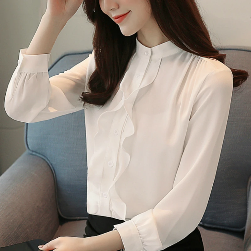 

womens tops and blouses Fashion spring 2019 white blouse women tops long sleeve women shirts chiffon blouse shirt blusas A728