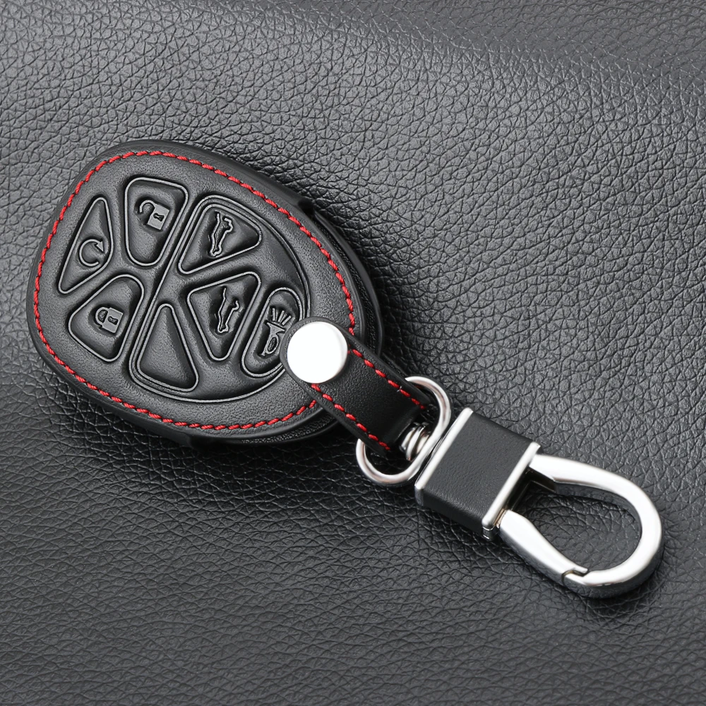 6 Buttons Genuine Leather Car Key Case Keychain for GMC Yukon Chevrolet Suburban Tahoe Smart Remote Fob Shell Cover Car Styling