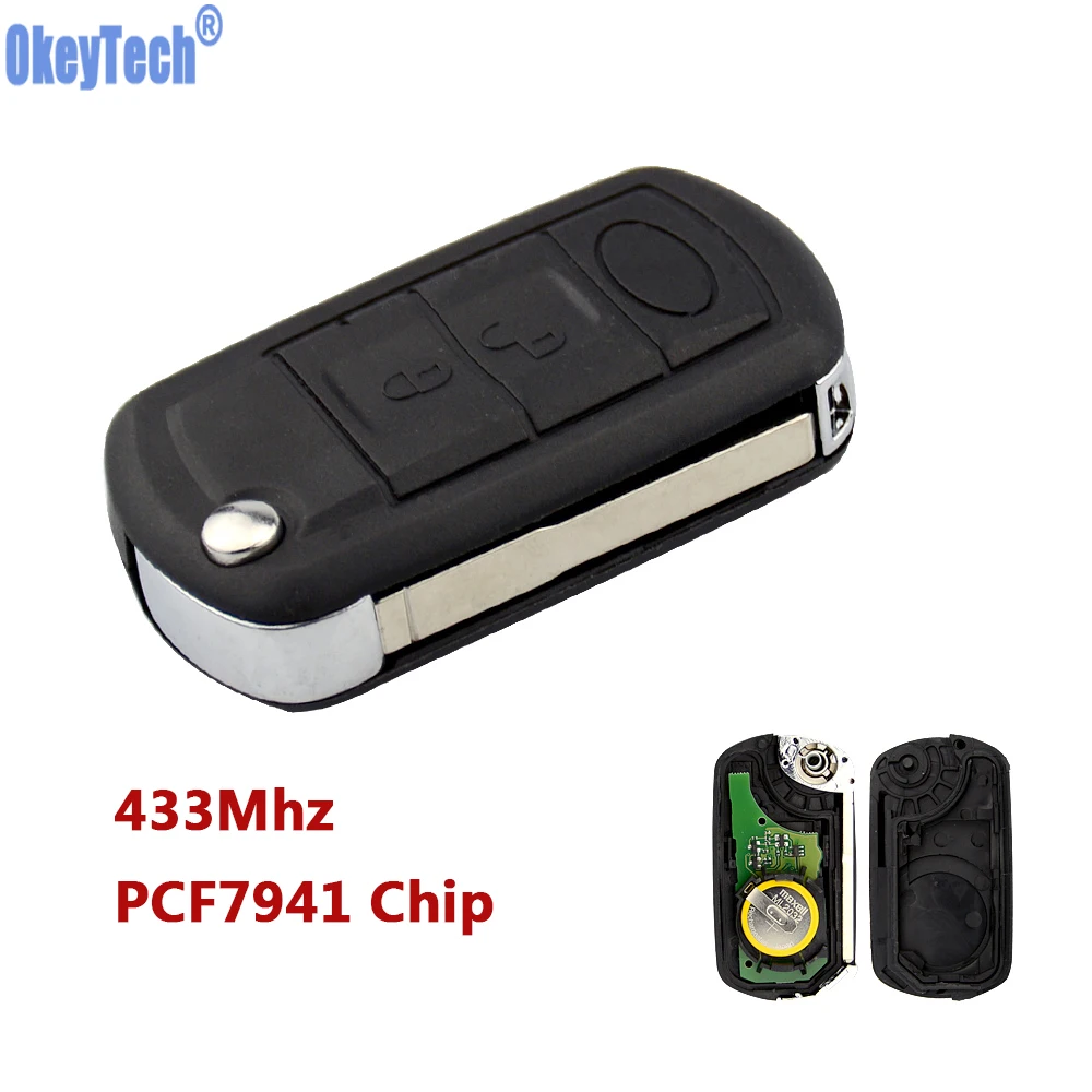 

OkeyTech New Styling Flip Remote Car Key 434 mhz For Landrover LR3 Range Rover 3 Buttons PCF7941 Chip On Circuit Board Remtekey