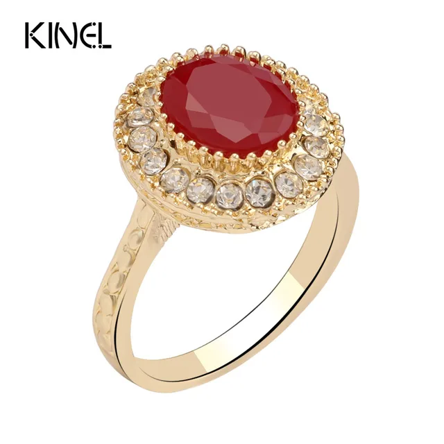 11.11 Super Ofertas Red Jewelry Vintage Wedding Rings For Women Fashion Gold Mosaic Crystal Oval Ring Christmas Gift