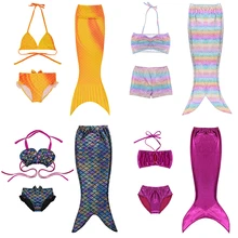 От 3 до 12 лет купальник с хвостом Русалочки для маленьких девочек, Раздельный купальник, детский купальный костюм, бикини, пляжная одежда, купальный костюм бикини